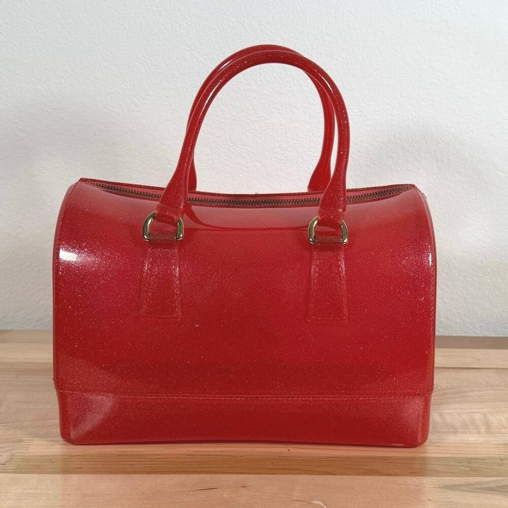 Coral Red Glitter Jelly Handbag Medium Candy Satchel Purse Y2k Fairy Whimsical